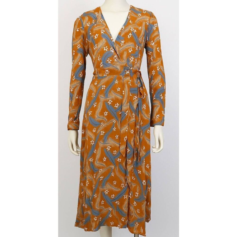 &other stories womens size 4 maxi wrap dress golden brown color viscose silk